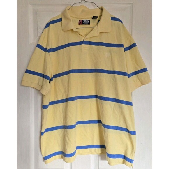 Chaps Mens Golf Polo Shirt Top Size XXL 2X 2XL Pastel Yellow Blue Stripes Spring - Picture 3 of 12